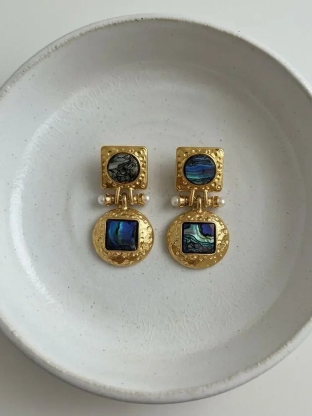 Retro Earrings Pearl Abalone Shell Art Museum 925 Silver Gold 18k